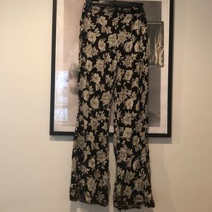 Light flowy black pants with cream flower pattern